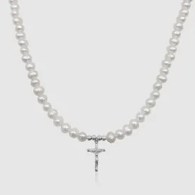 Crucifix Real Pearl Necklace (Silver)