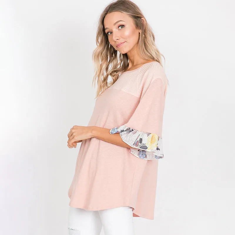 Freya Floral Sleeve Top Pink