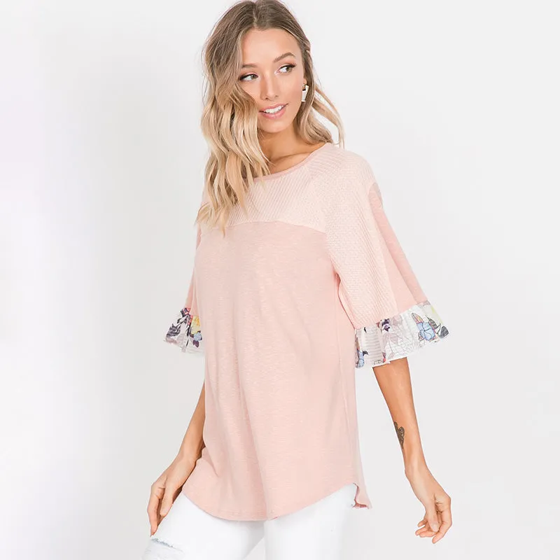 Freya Floral Sleeve Top Pink