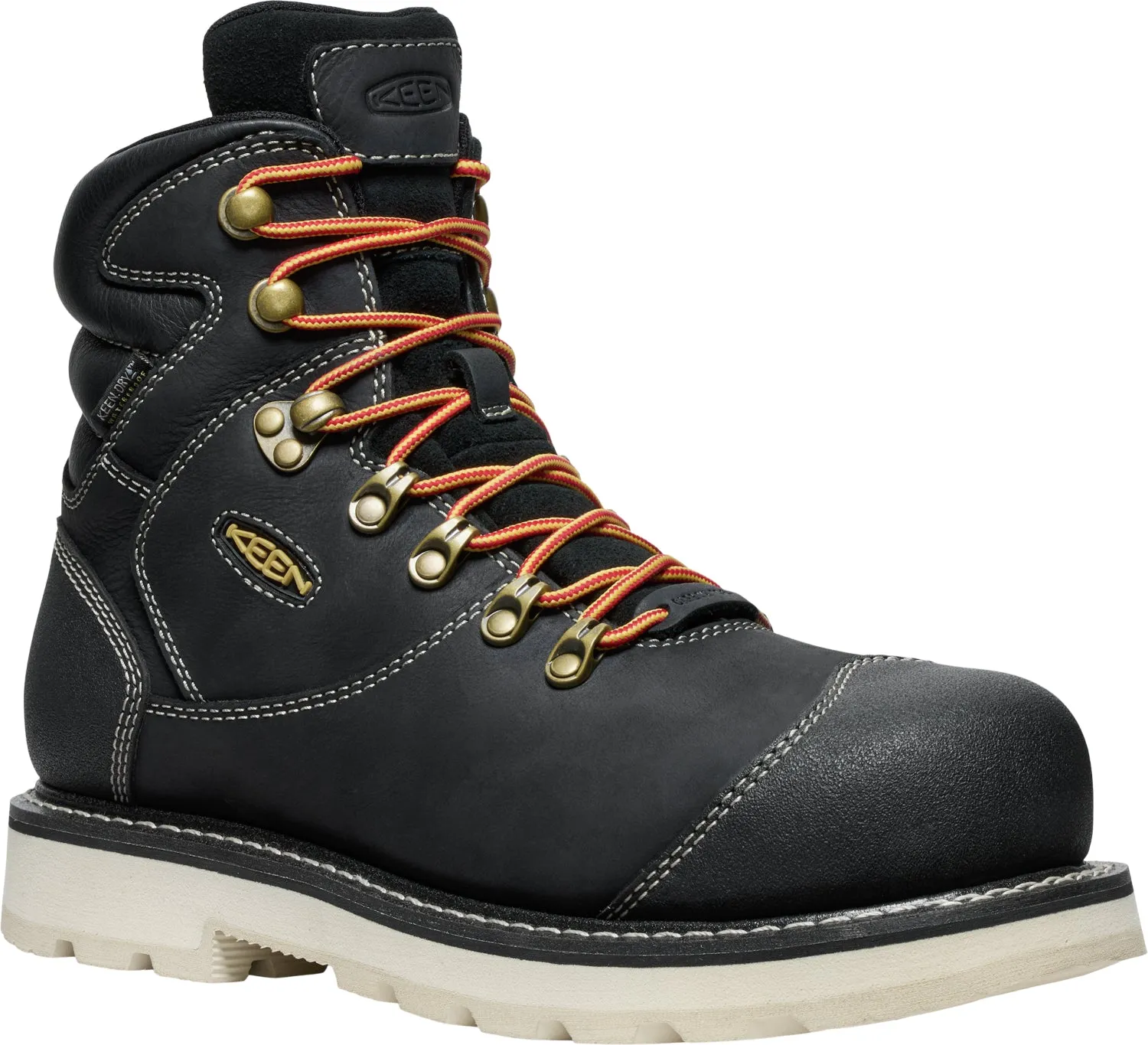Keen Utility Mens Cincinnati 90 Deg 6in WP CT Black/Sandshell Leather Work Boots