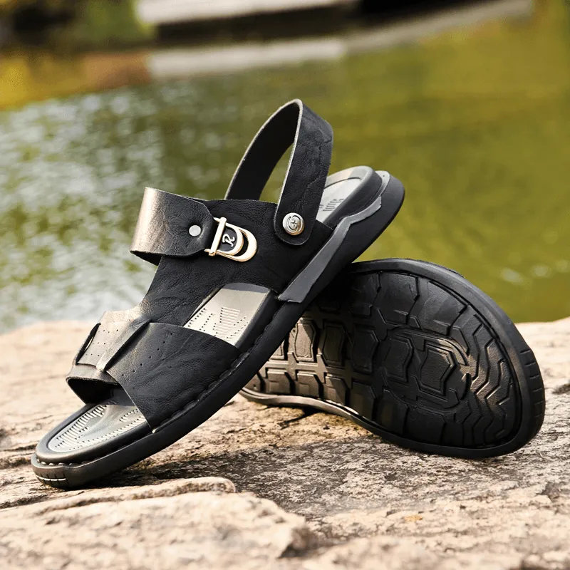 kkboxly kkboxly Men Microfiber Leather Two-Ways Breathable Soft Non-Slip Casual Outdoor Sandals