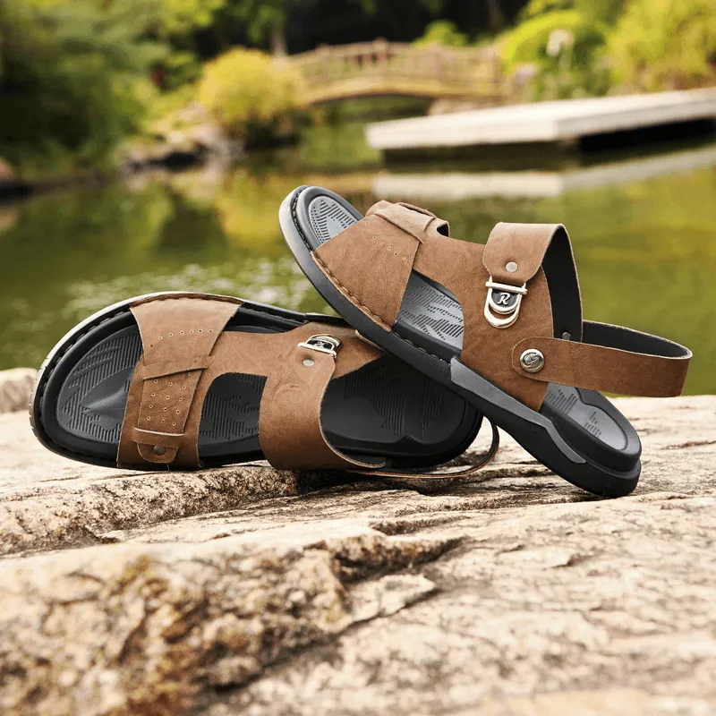 kkboxly kkboxly Men Microfiber Leather Two-Ways Breathable Soft Non-Slip Casual Outdoor Sandals