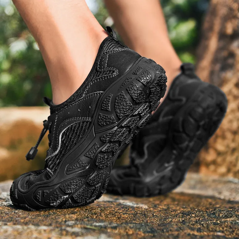 Men's Casual Shoes Genuine Leather Outdoor Men's Shoes Breathable Mesh Sneakers Non-slip Comfortable Hiking Shoes Size 38-46