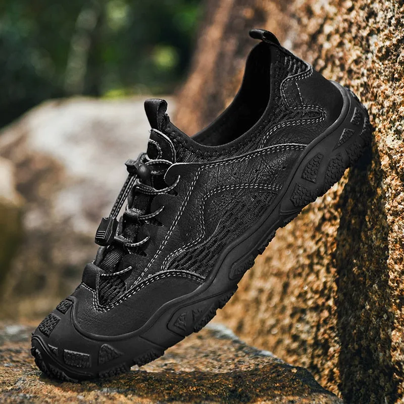 Men's Casual Shoes Genuine Leather Outdoor Men's Shoes Breathable Mesh Sneakers Non-slip Comfortable Hiking Shoes Size 38-46