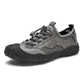 Men's Casual Shoes Genuine Leather Outdoor Men's Shoes Breathable Mesh Sneakers Non-slip Comfortable Hiking Shoes Size 38-46