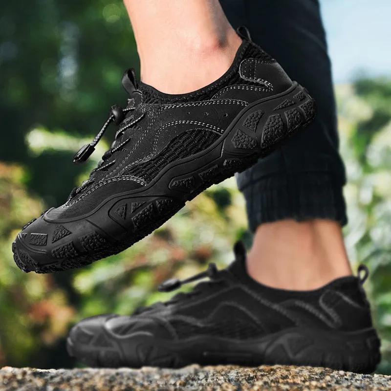Men's Casual Shoes Genuine Leather Outdoor Men's Shoes Breathable Mesh Sneakers Non-slip Comfortable Hiking Shoes Size 38-46