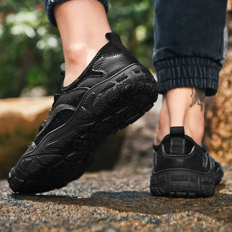 Men's Casual Shoes Genuine Leather Outdoor Men's Shoes Breathable Mesh Sneakers Non-slip Comfortable Hiking Shoes Size 38-46