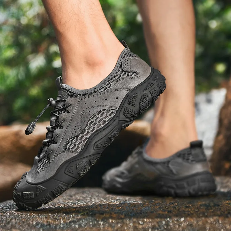 Men's Casual Shoes Genuine Leather Outdoor Men's Shoes Breathable Mesh Sneakers Non-slip Comfortable Hiking Shoes Size 38-46
