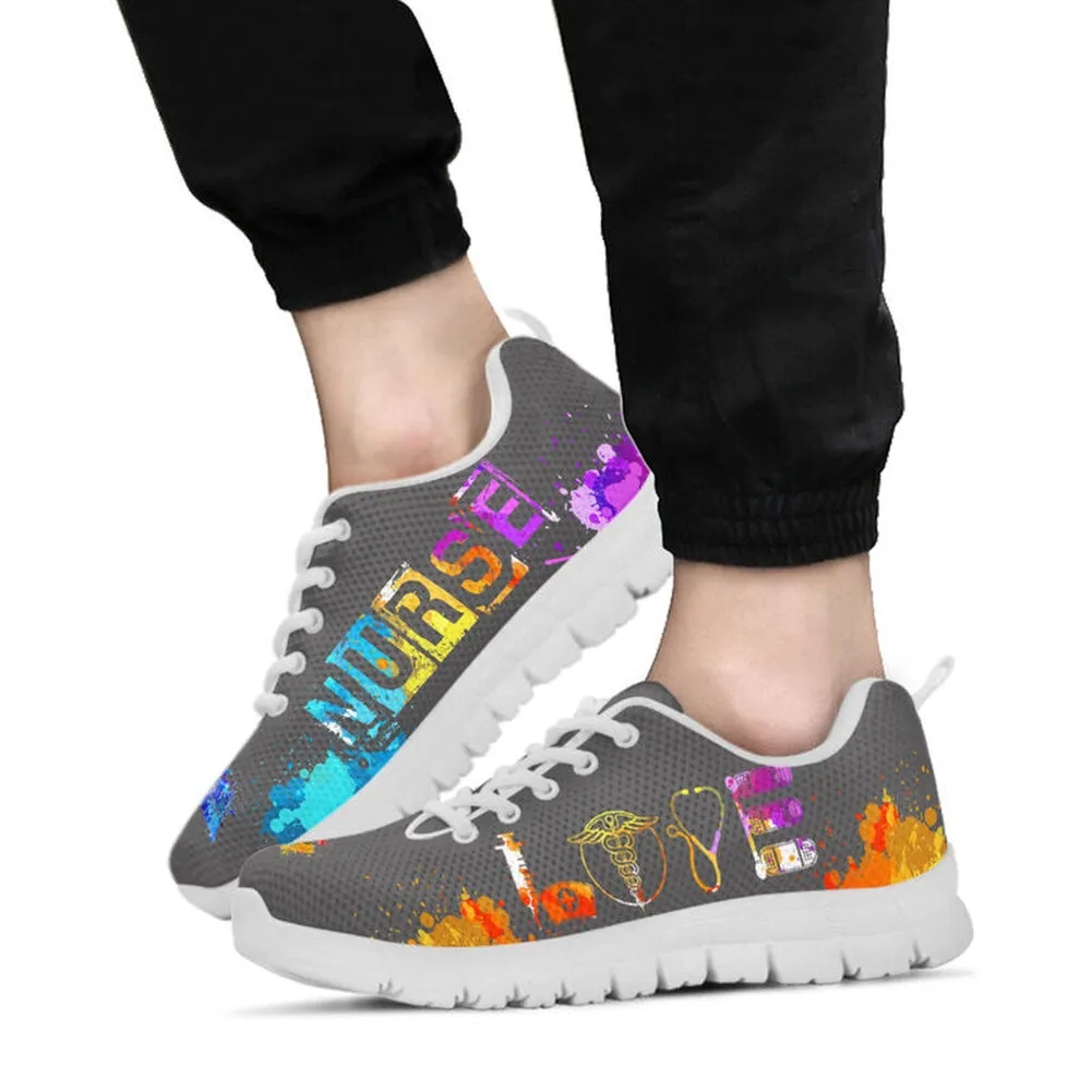 Nurse Sneaker, Nurse Love Art Grey Sneakers Shoes, Best Shoes For Nurses