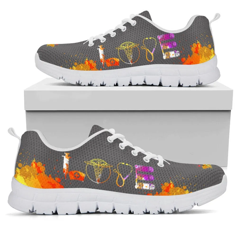 Nurse Sneaker, Nurse Love Art Grey Sneakers Shoes, Best Shoes For Nurses