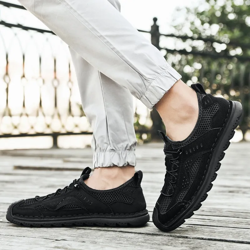 Summer Men's Casual Shoes Breathable Mesh Cloth Loafers Soft Outdoor Sneakers Flat Male Driving Shoes Large Size Men's Shoes