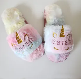 Unicorn Monogram slippers/ Unicorn Birthday Girl slippers , Unicorn girls slippe