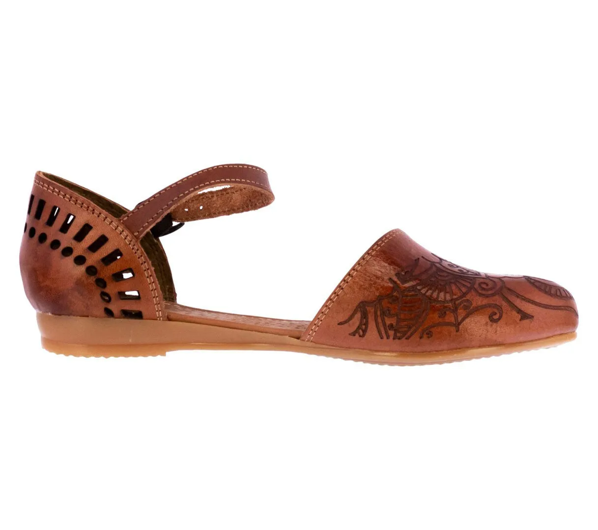 Womens Authentic Huaraches Real Tooled Leather Sandals Cognac - #1124