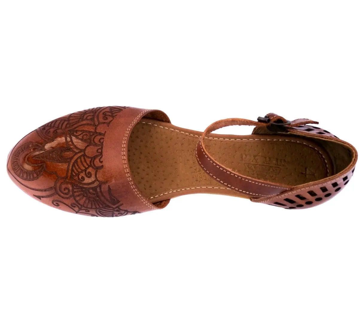 Womens Authentic Huaraches Real Tooled Leather Sandals Cognac - #1124