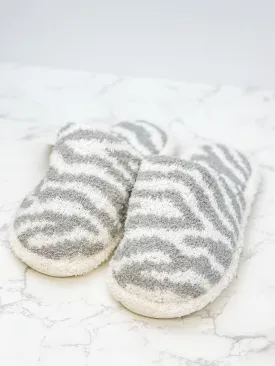 Zebra Fuzzy Slippers - Gray
